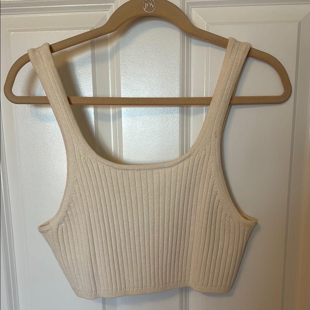 Aritzia Wilfred Cream Ribbed Knit Crop Top